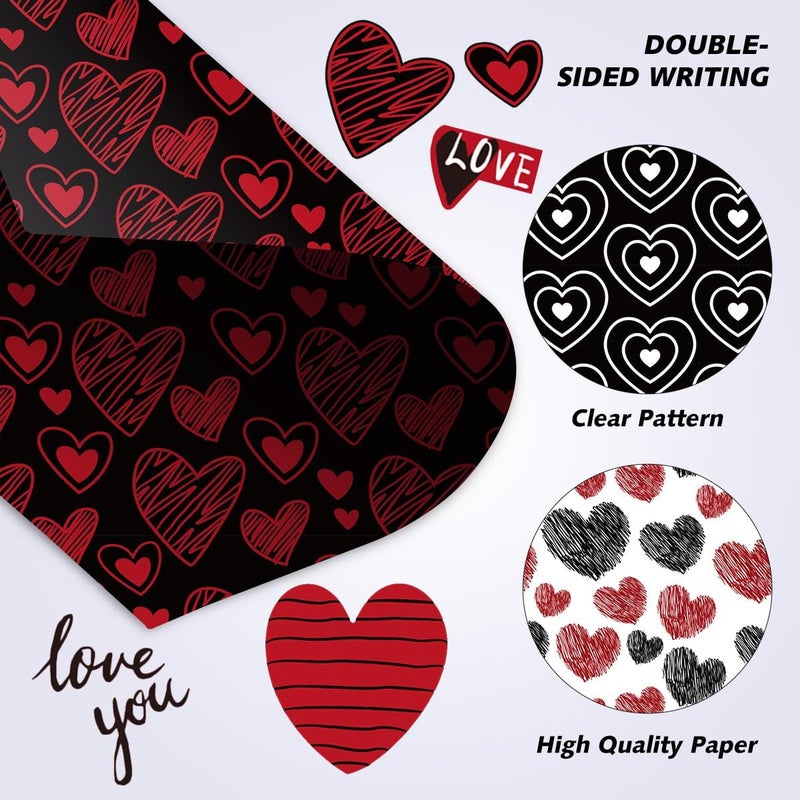 WLXTREE Valentine’s Day Scrapbook Paper 12 x 12 Double Sided Printing Red Black Heart Love Patterned Craft Paper for Card Making Photo Album Wedding Anniversary Party Decorative 24 Sheets - Image 4